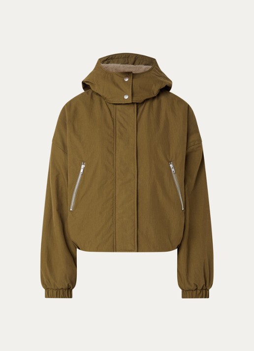 Bellerose Herna cropped jack met capuchon en ritszakken - voorkant legergroen