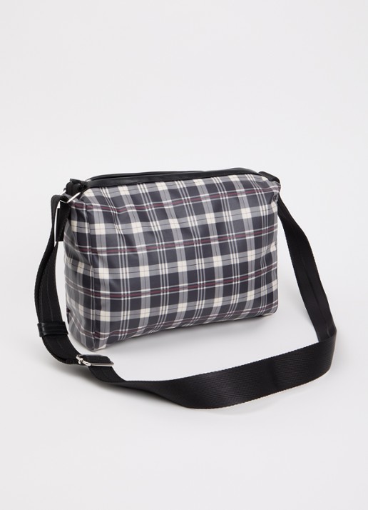 Bellerose Hobbes crossbodytas met ruitdessin en verstelbare schouderriem - achterkant donkerblauw