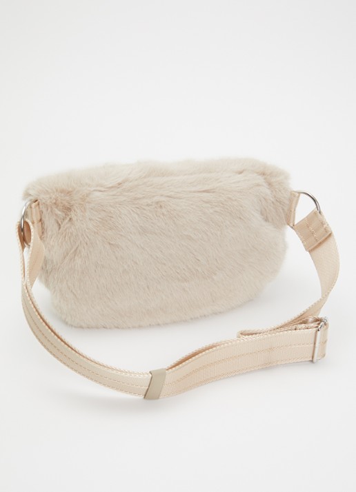 Bellerose Hoswel crossbodytas van imitatiebont met verstelbare schouderriem  - achterkant 5 zand