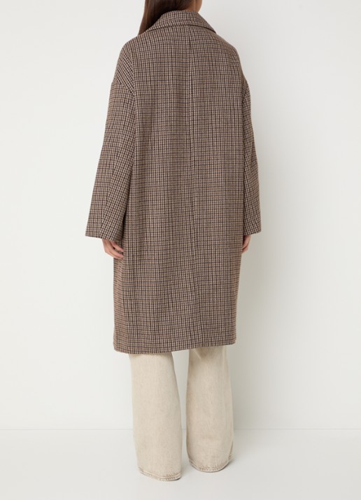 Bellerose Jaguar mantel in wolblend met print - achterkant 3 donkerbruin