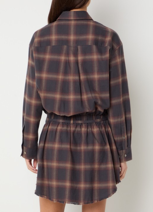 Bellerose Jarvis midi blousejurk met ruitdessin en ceintuur - achterkant 3 bruin
