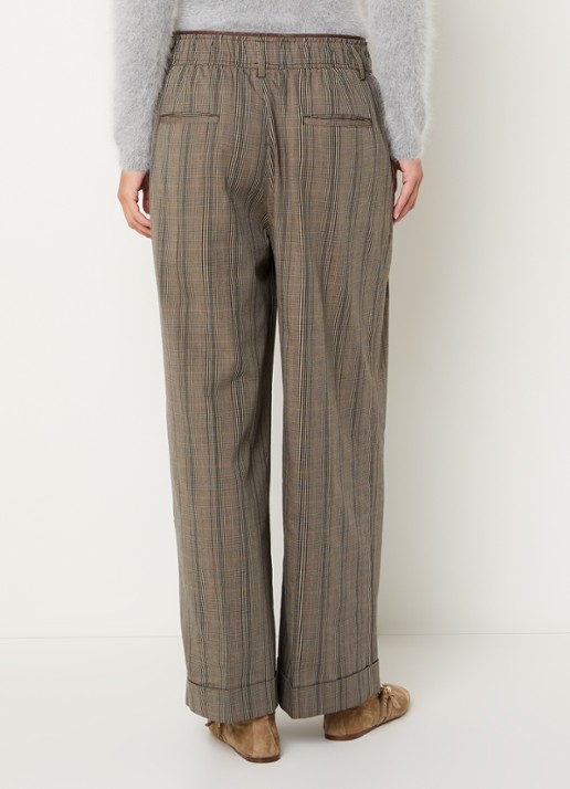 Bellerose Jascha high waist wide fit broek met ruitdessin - achterkant 2 khaki