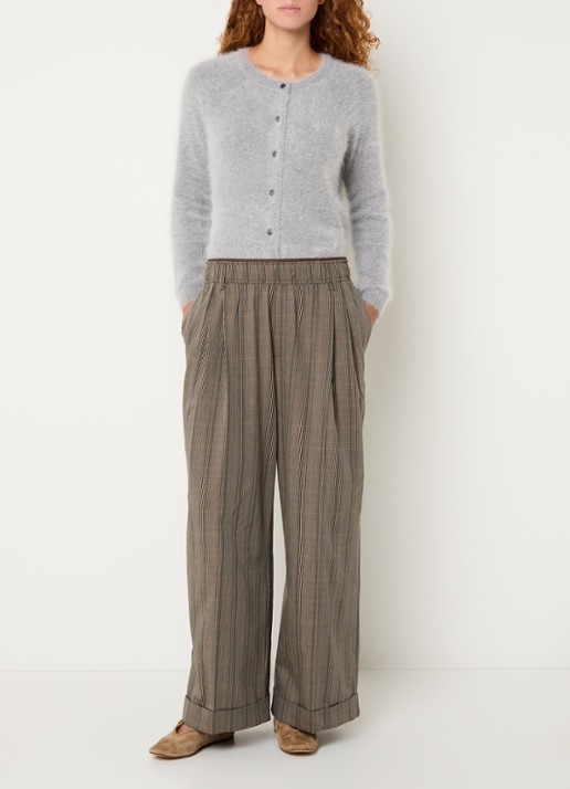 Bellerose Jascha high waist wide fit broek met ruitdessin - voorkant 4 khaki