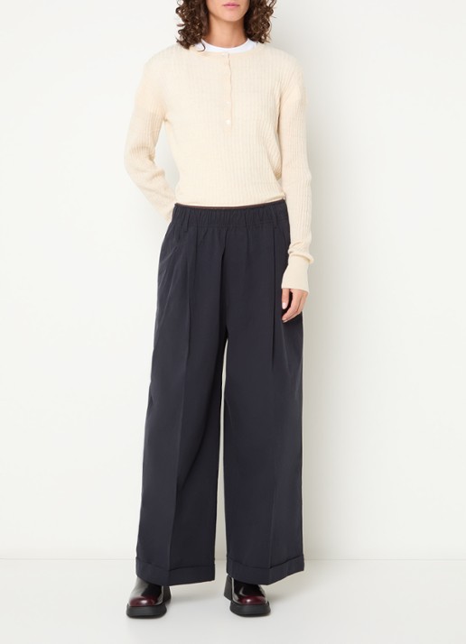 Bellerose Jasha high waist wide fit broek met steekzakken - voorkant 3 zwart