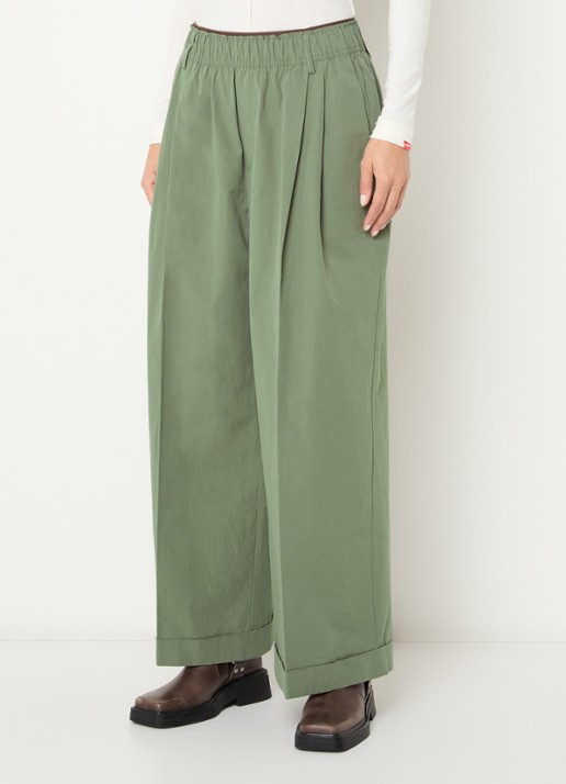 Bellerose Jasha high waist wide fit broek met steekzakken - detail groen