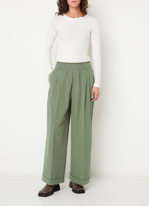 Bellerose Jasha high waist wide fit broek met steekzakken - voorkant 3 groen