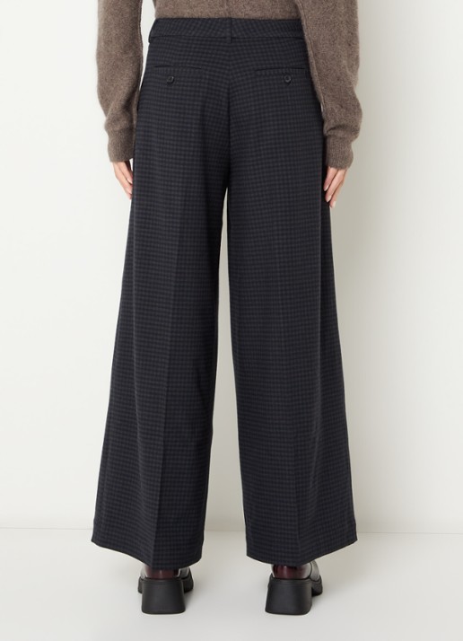 Bellerose Jenoa high waist wide fit pantalon met ruitdessin - achterkant 2 donkerblauw