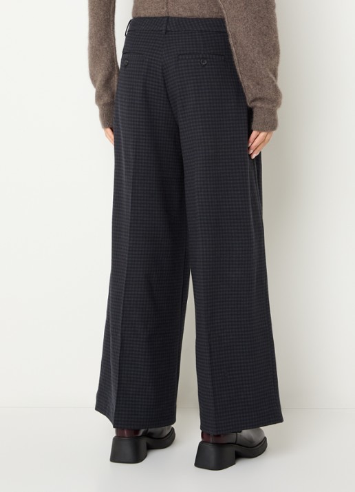 Bellerose Jenoa high waist wide fit pantalon met ruitdessin - achterkant donkerblauw