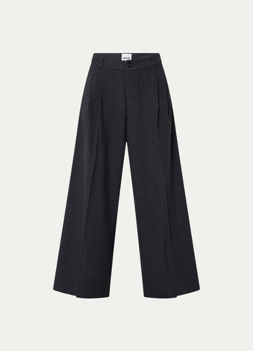 Bellerose Jenoa high waist wide fit pantalon met ruitdessin - voorkant 3 donkerblauw