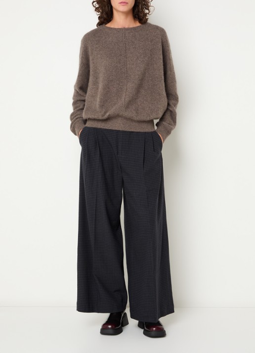 Bellerose Jenoa high waist wide fit pantalon met ruitdessin - voorkant 4 donkerblauw