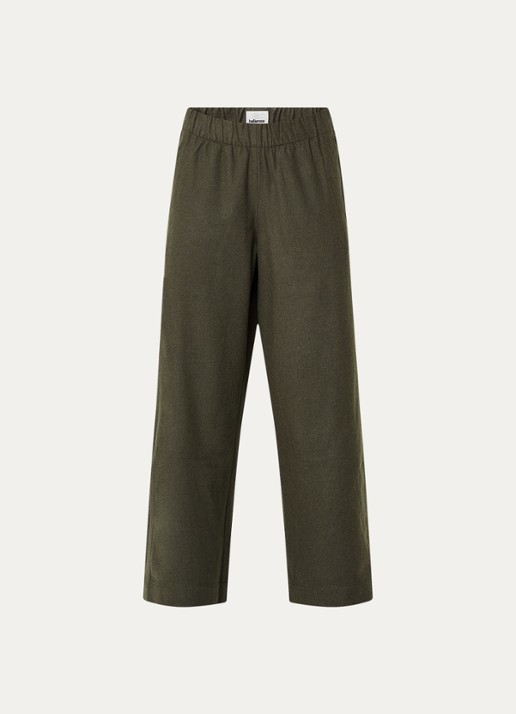 Bellerose Joline mid waist straight fit broek in wolblend - voorkant 3 olijfgroen