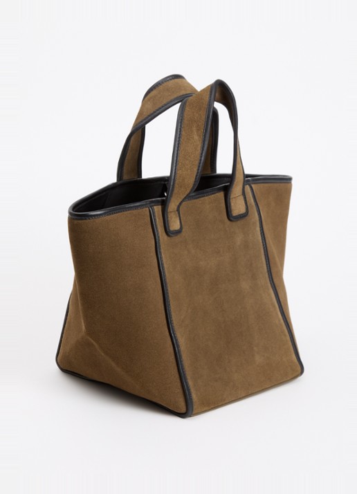 Bellerose Kub handtas van suède met details van leer - achterkant 4 khaki