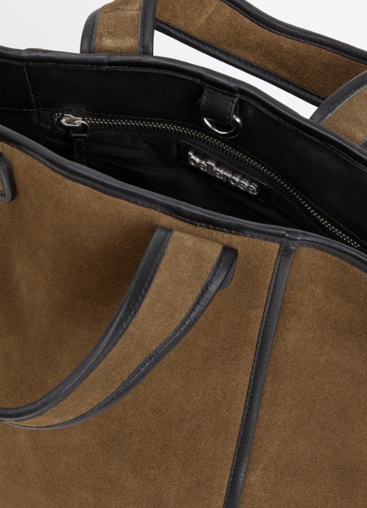 Bellerose Kub handtas van suède met details van leer - detail khaki