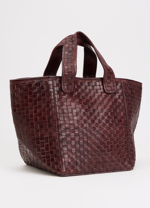 Bellerose Kub shopper van leer met gevlochten detail  - achterkant 4 roodbruin