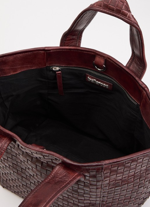 Bellerose Kub shopper van leer met gevlochten detail  - detail roodbruin