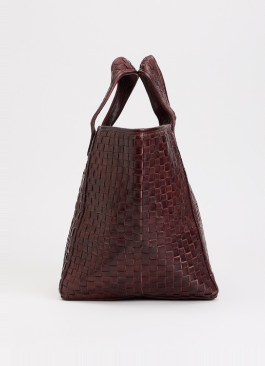 Bellerose Kub shopper van leer met gevlochten detail  - detail 2 roodbruin