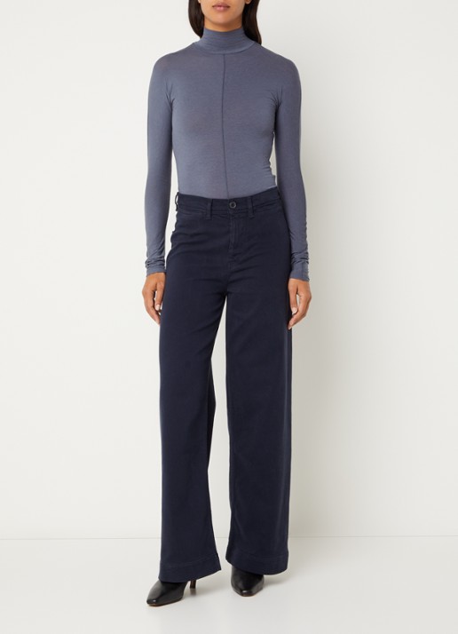 Bellerose Lottie51 high waist straight fit chino met paspelzakken - voorkant 4 donkerblauw