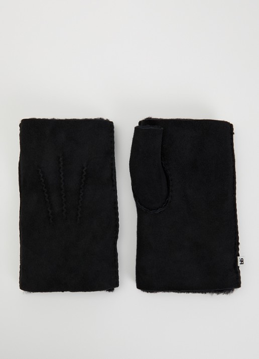 Bellerose Manhok handschoenen van suède met schapenvacht - voorkant zwart
