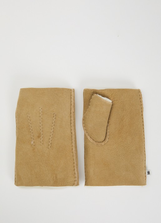 Bellerose Manhok handschoenen van suède met schapenvacht - voorkant cognac