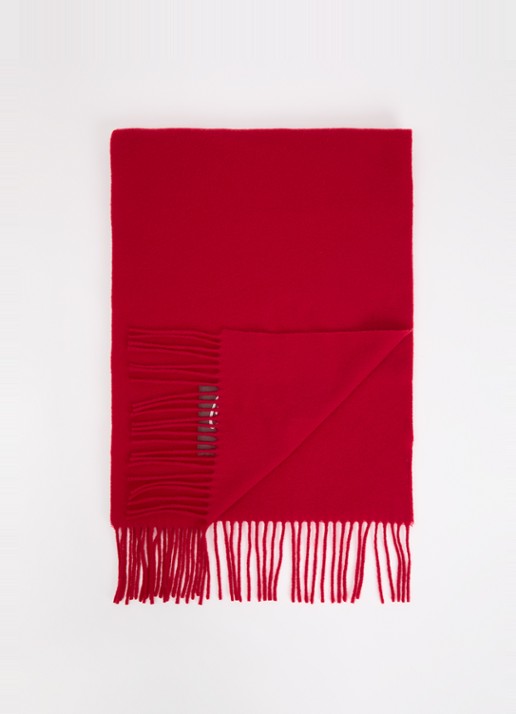 Bellerose Mutch sjaal van wol met franjes 200 x 35 cm - voorkant donkerbruin