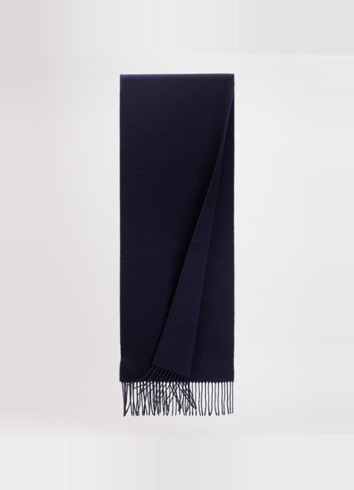 Bellerose Mutch sjaal van wol met franjes 200 x 35 cm - detail 2 donkerblauw