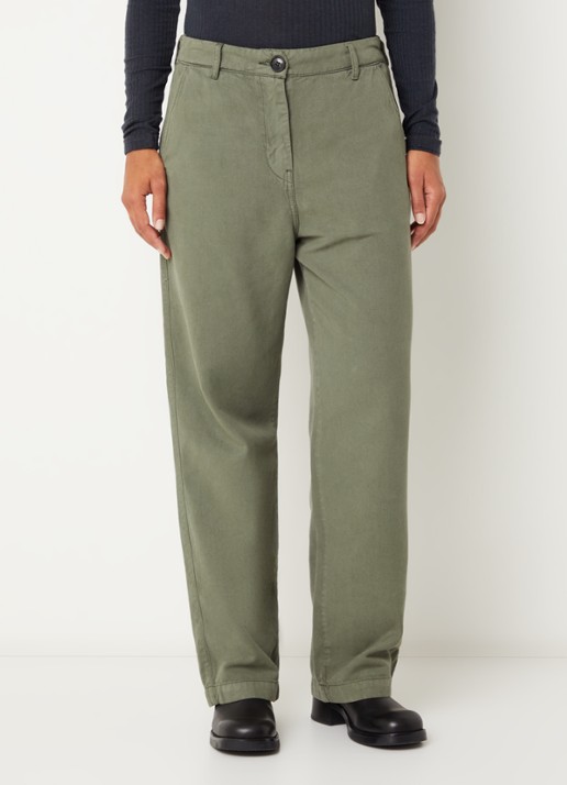 Bellerose Pace low waist tapered fit chino met steekzakken - detail 2 mosgroen
