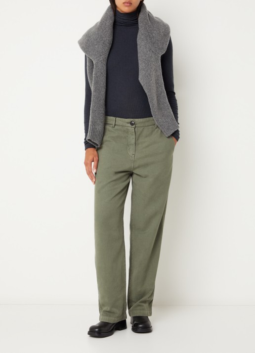 Bellerose Pace low waist tapered fit chino met steekzakken - voorkant 4 mosgroen