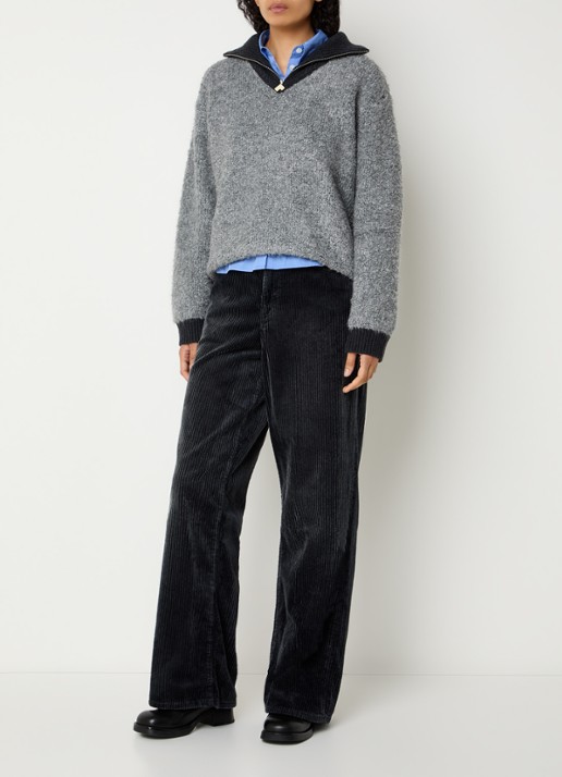 Bellerose Parthe high waist wide leg jeans met gekleurde wassing - voorkant 5 antraciet