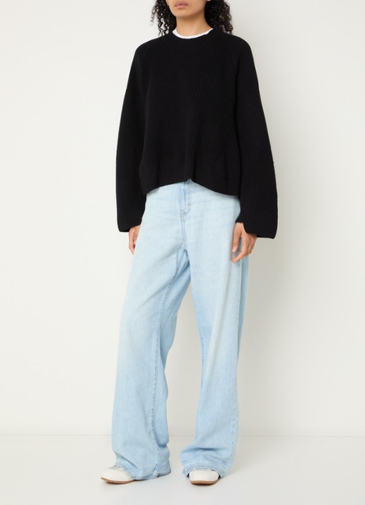 Bellerose Parthe high waist wide leg jeans met lichte wassing - voorkant 5 indigo