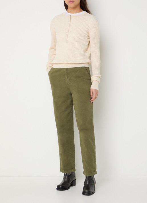 Bellerose Pasop high waist cropped tapered fit broek met steekzakken - voorkant 3 mosgroen