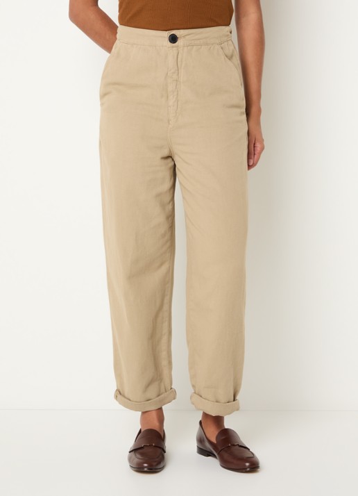 Bellerose Pasop high waist cropped tapered fit broek met steekzakken - detail beige