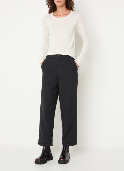 Bellerose Pasop high waist cropped tapered fit broek met steekzakken - voorkant 2 zwart