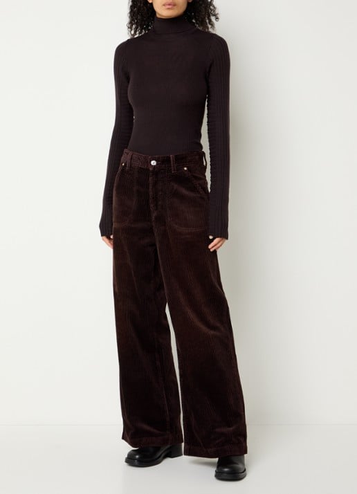 Bellerose Petula high waist wide leg jeans van corduroy - voorkant 2 bordeauxrood