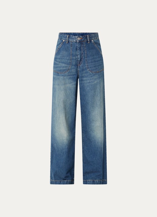 Bellerose Petula mid waist loose fit jeans met medium wassing en steekzakken - voorkant 2 indigo