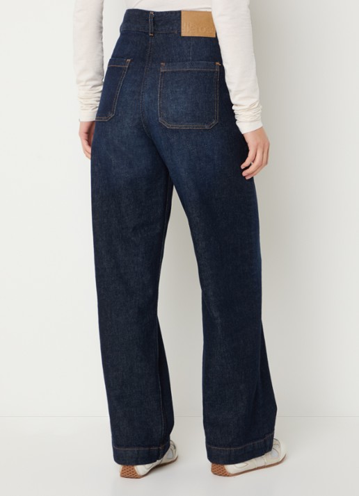 Bellerose Preston high waist wide fit jeans met donkere wassing - achterkant indigo