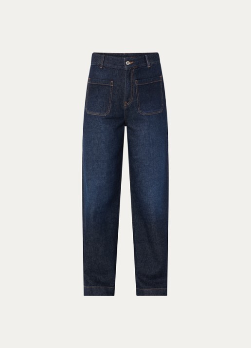 Bellerose Preston high waist wide fit jeans met donkere wassing - voorkant 2 indigo