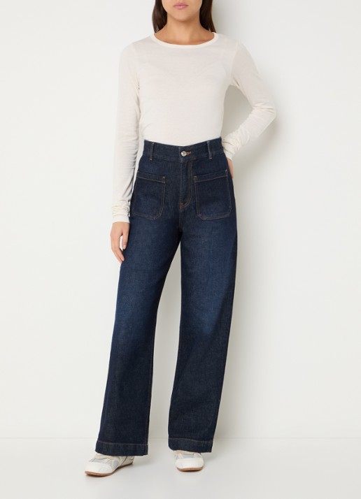 Bellerose Preston high waist wide fit jeans met donkere wassing - voorkant 3 indigo