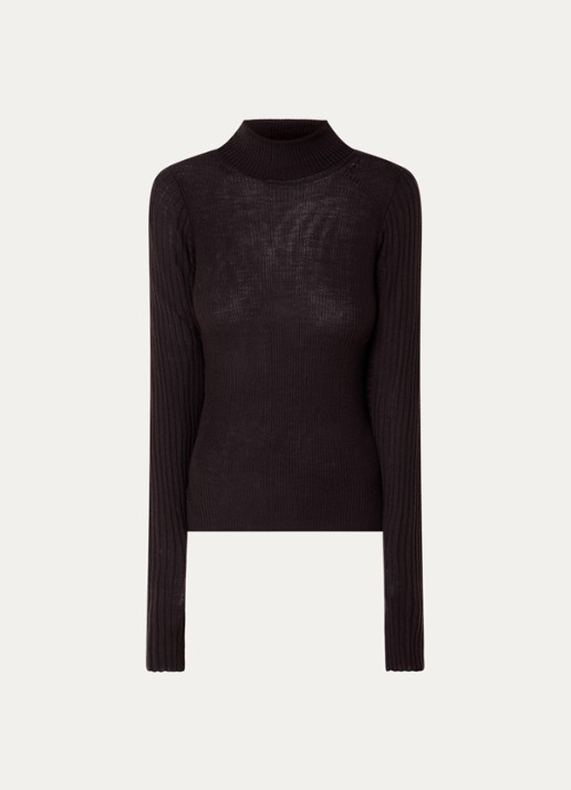 Bellerose Ribgebreide trui van merinowol met col - voorkant 2 bruin