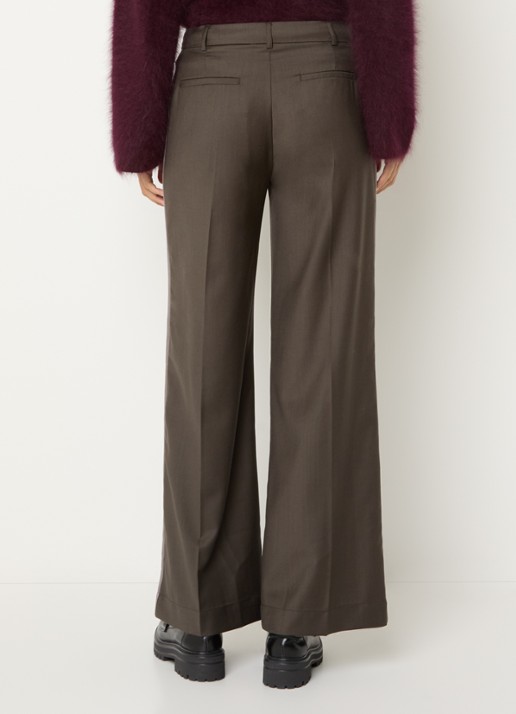 Bellerose Shine mid waist straight fit broek met steekzakken - achterkant 2 donkerbruin