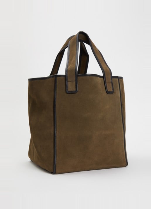 Bellerose Shopper van suède met leren details - achterkant 2 donkerbeige