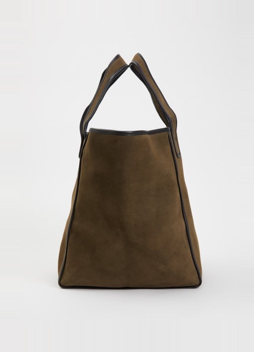 Bellerose Shopper van suède met leren details - detail 4 donkerbeige