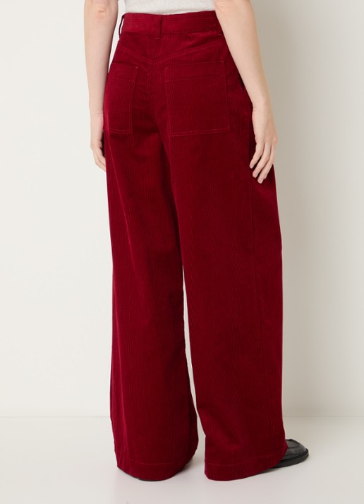Bellerose Sixtine high waist wide fit broek met structuur - achterkant 3 donkerbeige