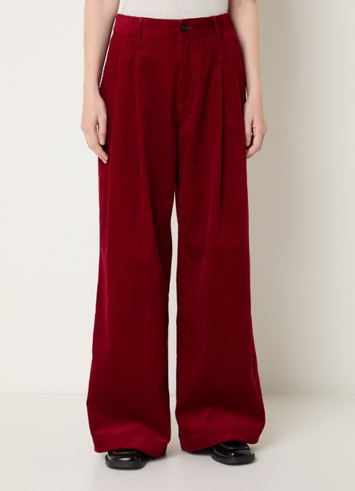 Bellerose Sixtine high waist wide fit broek met structuur - detail 4 donkerbeige
