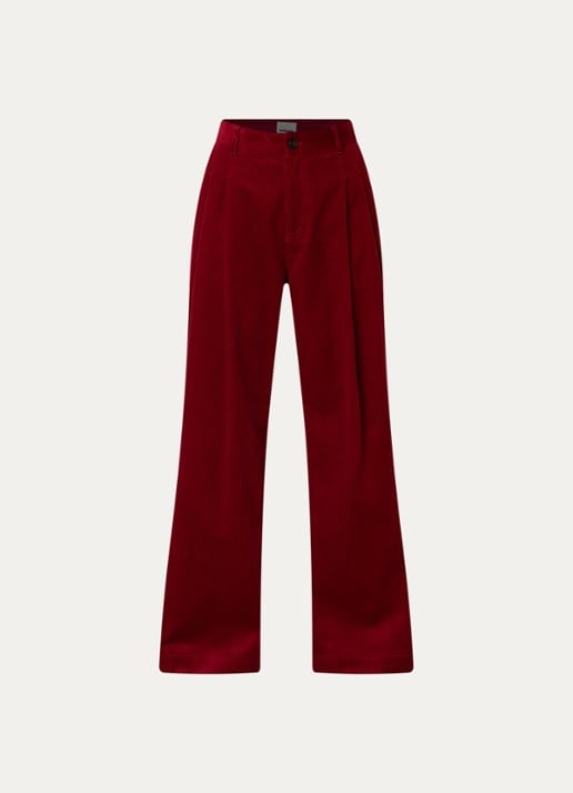 Bellerose Sixtine high waist wide fit broek met structuur - voorkant donkerbeige