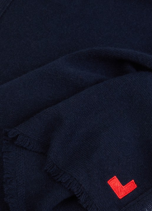 Bellerose Soncol sjaal in kasjmier wolblend 50 x 50 cm - detail 2 donkerblauw