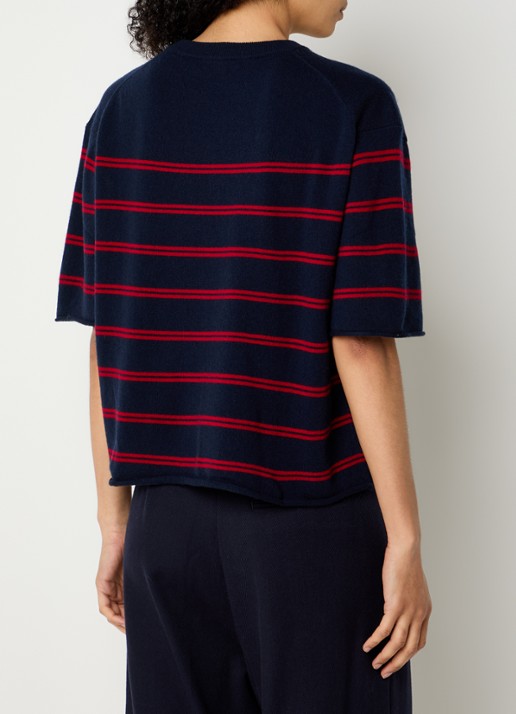 Bellerose Sonza fijngebreide pullover in kasjmierblend met streepprint - achterkant 3 donkerblauw
