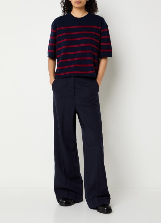 Bellerose Sonza fijngebreide pullover in kasjmierblend met streepprint - voorkant 2 donkerblauw