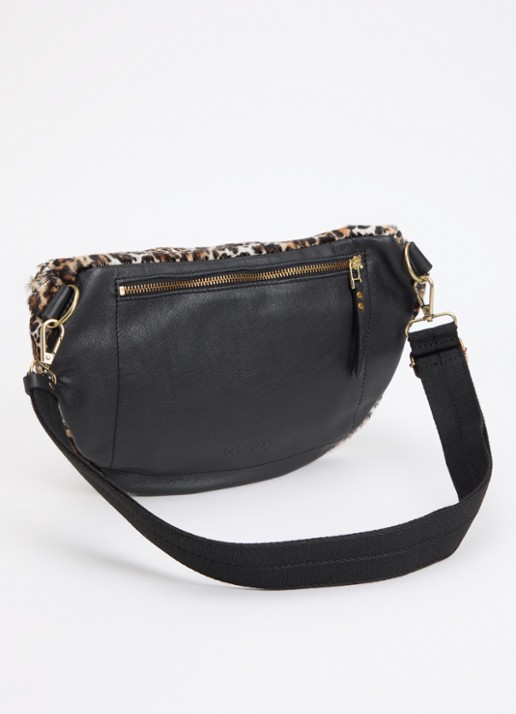 Bellerose Souply crossbodytas van leer met ponyhair en panterprint - achterkant 4 bruin