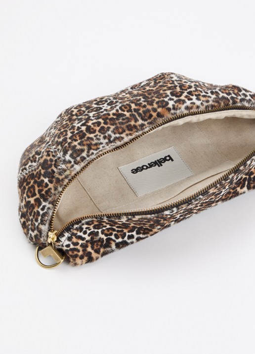 Bellerose Souply crossbodytas van leer met ponyhair en panterprint - detail bruin