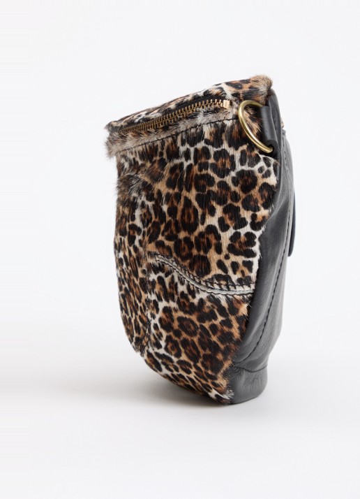 Bellerose Souply crossbodytas van leer met ponyhair en panterprint - detail 2 bruin